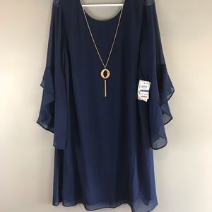 Chiffon shift dress bell sleeves with necklace